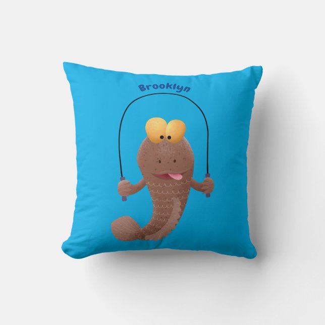 Funny skipping mudskipper fish cartoon   cushion (Front)
