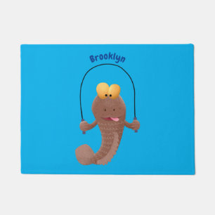 Funny skipping mudskipper fish cartoon  doormat