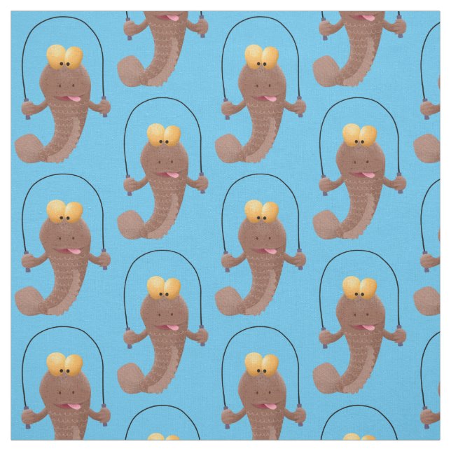 Funny skipping mudskipper fish cartoon fabric (Swatch)