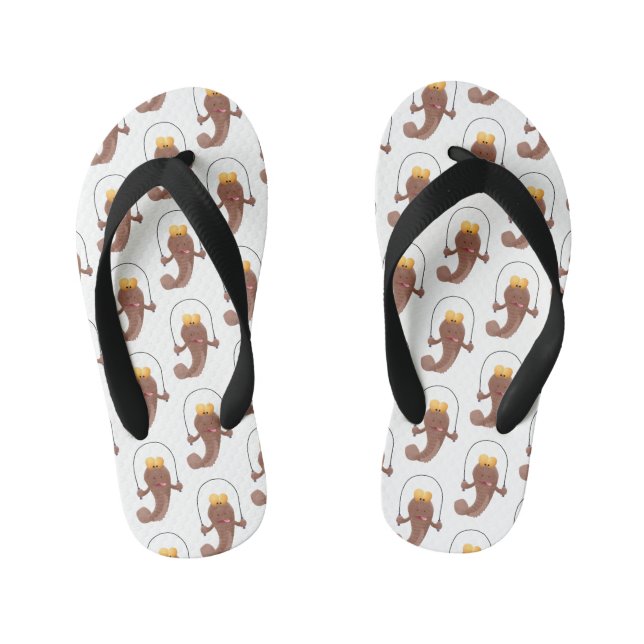 Funny skipping mudskipper fish cartoon kid's thongs (Footbed)