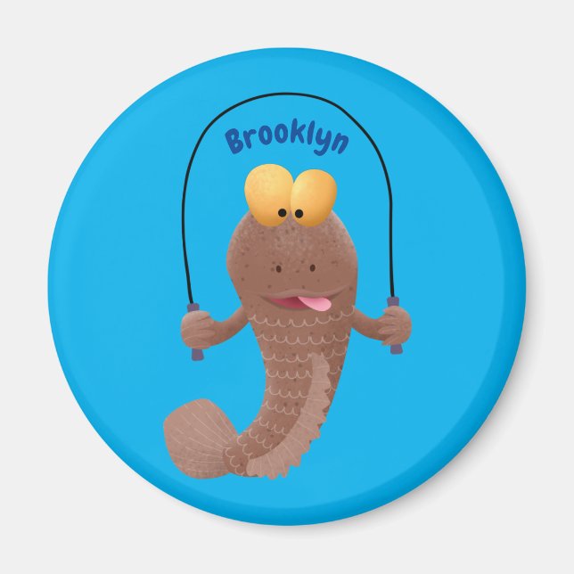 Funny skipping mudskipper fish cartoon  magnet (Front)