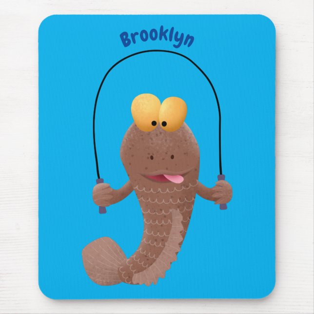 Funny skipping mudskipper fish cartoon mouse pad (Front)