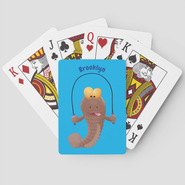 Funny skipping mudskipper fish cartoon playing cards (Back)
