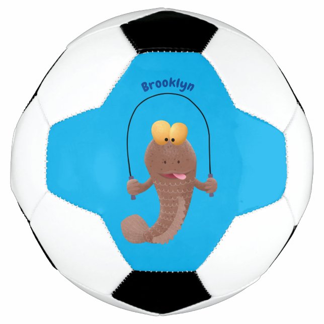 Funny skipping mudskipper fish cartoon soccer ball (Front)