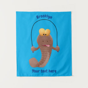 Funny skipping mudskipper fish cartoon tapestry