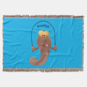 Funny skipping mudskipper fish cartoon  throw blanket