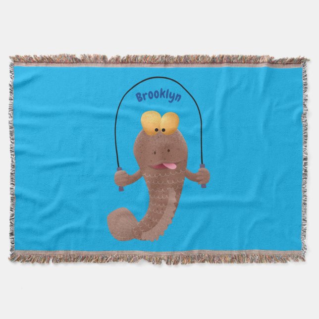 Funny skipping mudskipper fish cartoon  throw blanket (Front)
