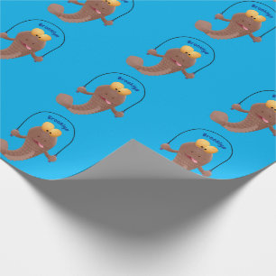 Funny skipping mudskipper fish cartoon  wrapping paper