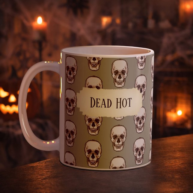 Funny Skull Dead Hot Gothic Gray Pixel Art Pattern Coffee Mug (Creator Uploaded)