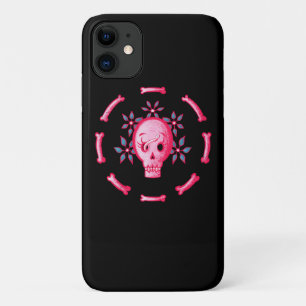 Funny Skull Design - Pink Skull with Happy Worm iPhone 11 Case