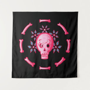 Funny Skull Design - Pink Skull with Happy Worm Tapestry