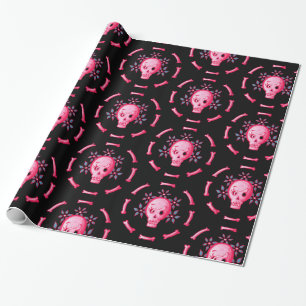 Funny Skull Design - Pink Skull with Happy Worm Wrapping Paper