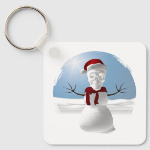 Funny skull-head snowman key ring