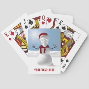 Funny skull-head snowman. Personalised Playing Cards