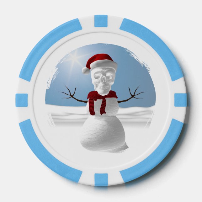 Funny skull-head snowman poker chips (Front)