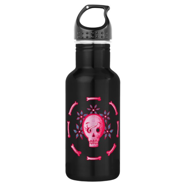 Funny Skull Pink Halloween Whimsigoth 532 Ml Water Bottle (Front)