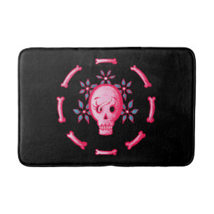 Funny Skull Pink Halloween Whimsigoth Bath Mat