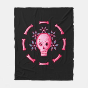Funny Skull Pink Halloween Whimsigoth Fleece Blanket
