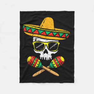Funny skull sombrero maracas cinco de mayo fleece blanket