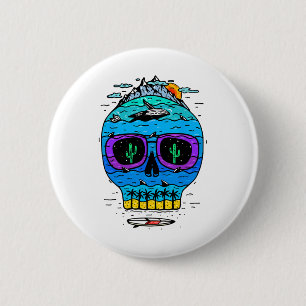 Funny Skull Surfing Vacation Tropical Paradise Exo 6 Cm Round Badge