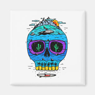 Funny Skull Surfing Vacation Tropical Paradise Exo Magnet