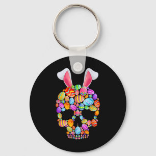 Funny Skull With Bunny Ears And Easter Eggs Easter Key Ring