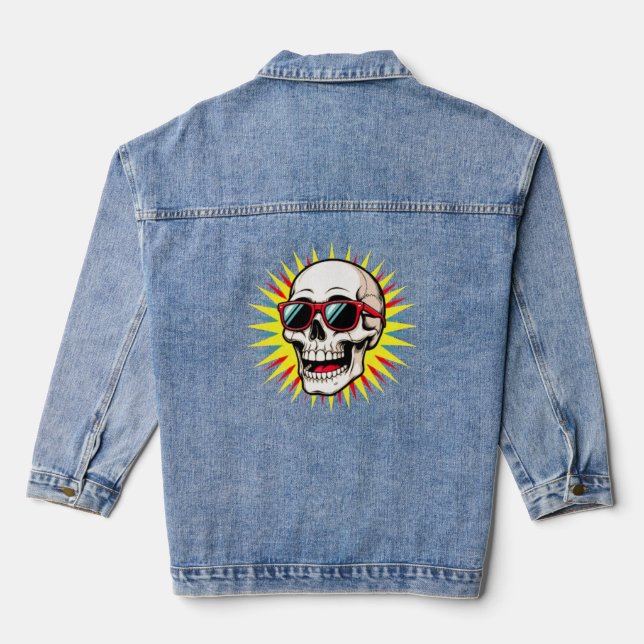 **Funny Skull With Sunglasses – Cartoon Laughing S Denim Jacket (Back)