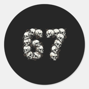 Funny Skulls 6 7 Meme Six Seven Love Halloween  Classic Round Sticker