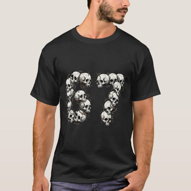 Funny Skulls 6 7 Meme Six Seven Love Halloween  T-Shirt (Front)