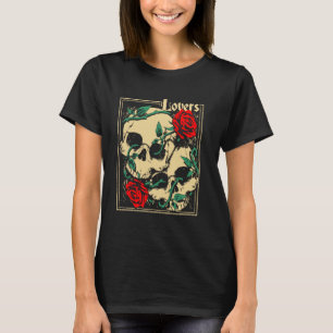 Funny Skulls And Roses Death Lover Skull Rose Goth T-Shirt