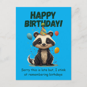 Funny Skunk Belated Birthday Postcard