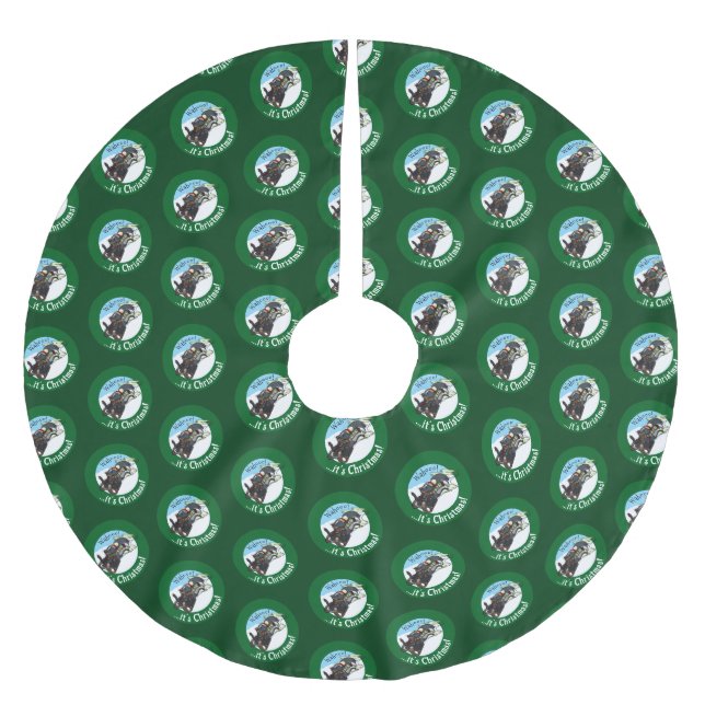 Funny Skunk On A Sled It's Christmas! Cartoon Brushed Polyester Tree Skirt (Front)