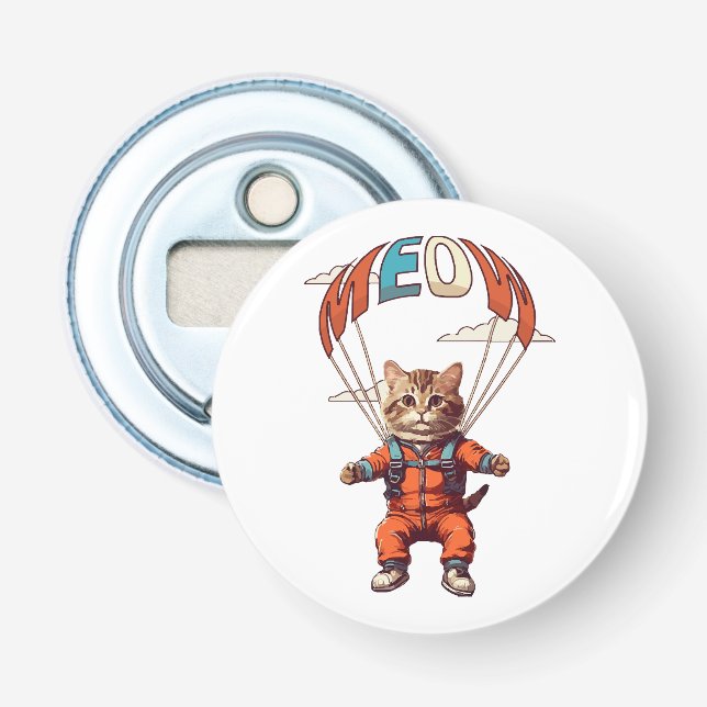 Funny Skydiving Cat Bottle Opener (Front)