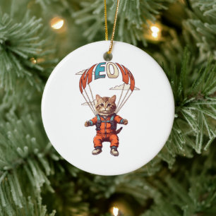 Funny Skydiving Cat Ceramic Ornament