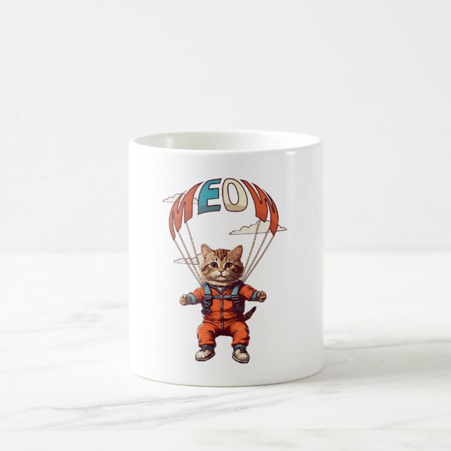 Funny Skydiving Cat Coffee Mug (Center)