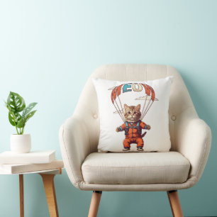 Funny Skydiving Cat Cushion