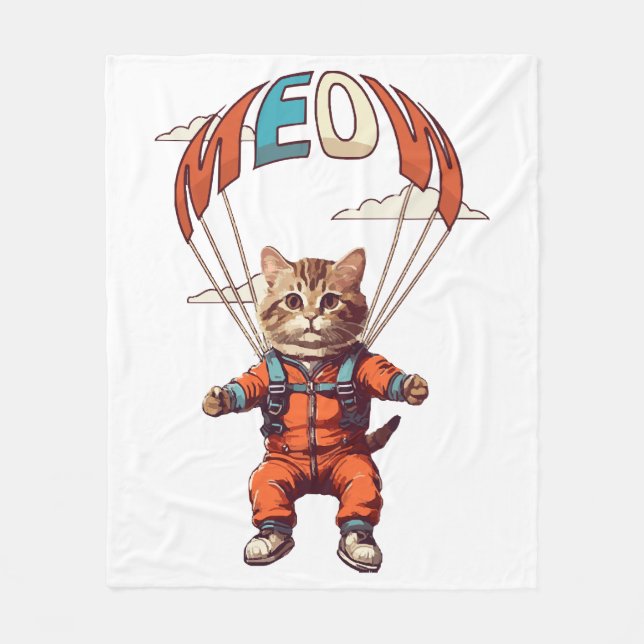 Funny Skydiving Cat Fleece Blanket (Front)