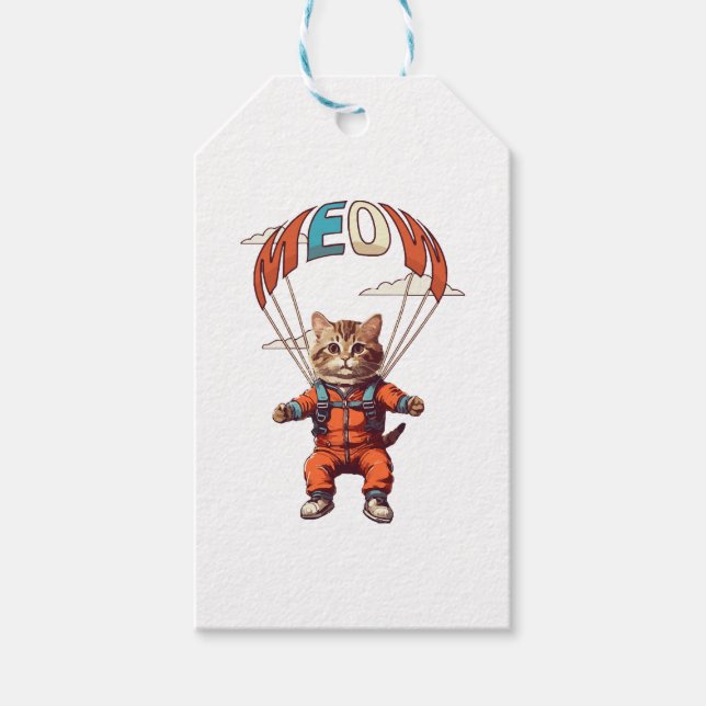 Funny Skydiving Cat Gift Tags (Front)