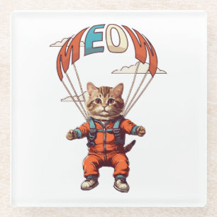 Funny Skydiving Cat Glass Coaster