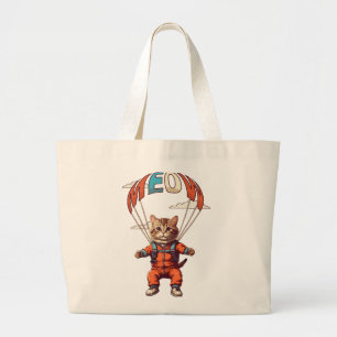 Funny Skydiving Cat Large Tote Bag