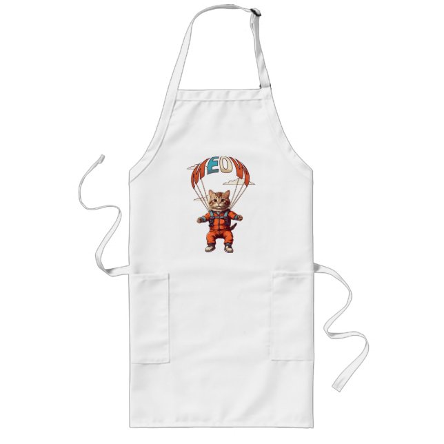 Funny Skydiving Cat Long Apron (Front)