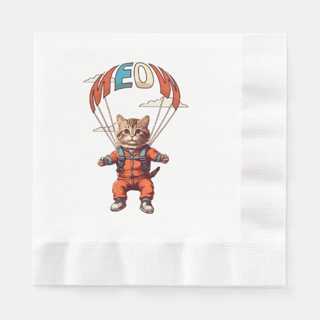 Funny Skydiving Cat Napkin (Front)