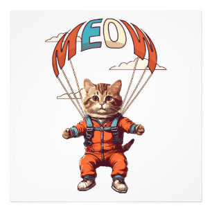 Funny Skydiving Cat Photo Print