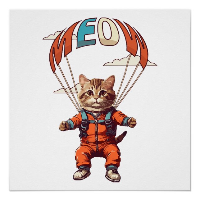 Funny Skydiving Cat Poster (Front)