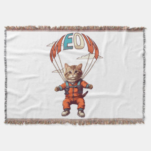 Funny Skydiving Cat Throw Blanket