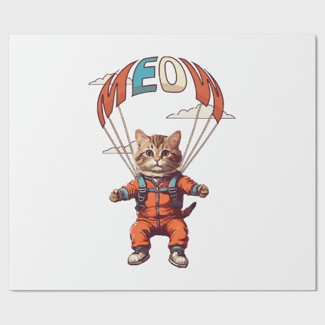 Funny Skydiving Cat Wrapping Paper (Flat)