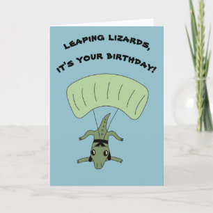 Funny Skydiving Lizard Custom Message Birthday Card