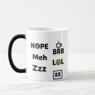 Funny Slang Mug – Nope, Meh, BRB, LOL, Zzz