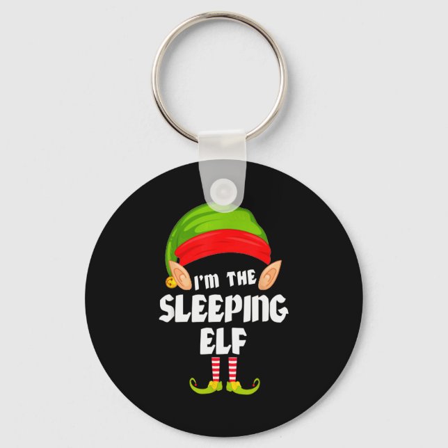 Funny Sleeng Elf Matching Family Group Pj Christma Key Ring (Front)