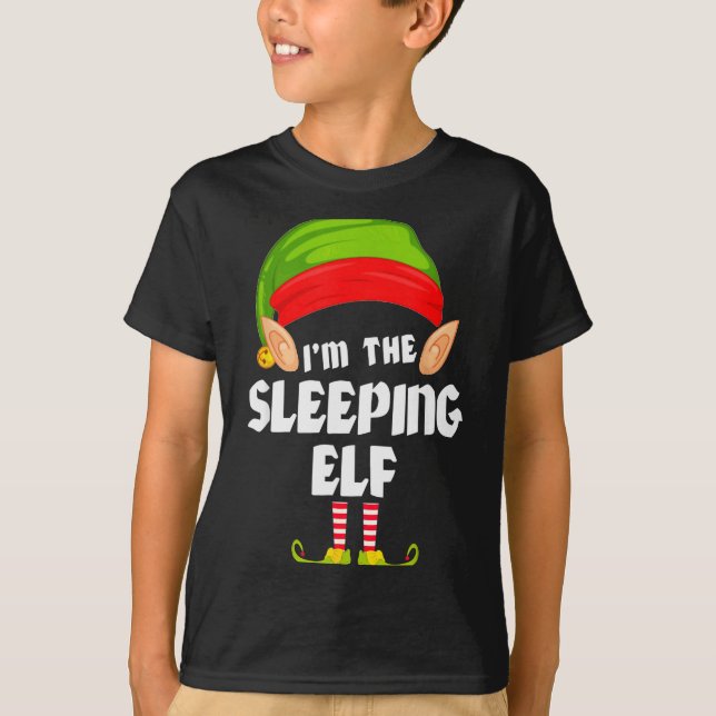 Funny Sleeng Elf Matching Family Group Pj Christma T-Shirt (Front)